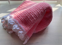 HAND-CRAFTED, EXTRA-BRIGHT PINK, CROCHETED BABY BLANKET (FEATURES "FLUFFLE-EDGE" TRIM)