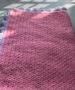 HAND-CRAFTED, EXTRA-BRIGHT PINK, CROCHETED BABY BLANKET (FEATURES "FLUFFLE-EDGE" TRIM)