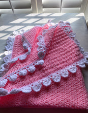 HAND-CRAFTED, EXTRA-BRIGHT PINK, CROCHETED BABY BLANKET (FEATURES "FLUFFLE-EDGE" TRIM)