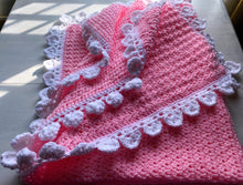 HAND-CRAFTED, EXTRA-BRIGHT PINK, CROCHETED BABY BLANKET (FEATURES "FLUFFLE-EDGE" TRIM)