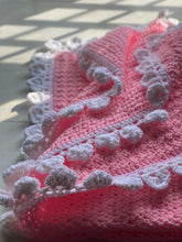 HAND-CRAFTED, EXTRA-BRIGHT PINK, CROCHETED BABY BLANKET (FEATURES "FLUFFLE-EDGE" TRIM)