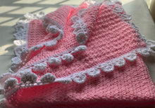 HAND-CRAFTED, EXTRA-BRIGHT PINK, CROCHETED BABY BLANKET (FEATURES "FLUFFLE-EDGE" TRIM)