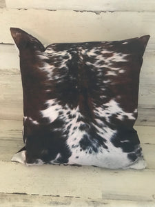 TRI-COLOR BROWN COWHIDE-PRINT COTTON THROW PILLOW COVER OVER ANOTHER THROW PILLOW