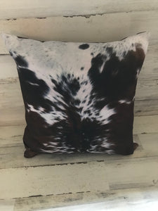 TRI-COLOR BROWN COWHIDE-PRINT COTTON THROW PILLOW COVER OVER ANOTHER THROW PILLOW