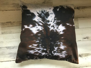 TRI-COLOR BROWN COWHIDE-PRINT COTTON THROW PILLOW COVER OVER ANOTHER THROW PILLOW