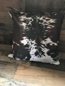 TRI-COLOR BROWN COWHIDE-PRINT COTTON THROW PILLOW COVER OVER ANOTHER THROW PILLOW