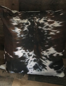 TRI-COLOR BROWN COWHIDE-PRINT COTTON THROW PILLOW COVER OVER ANOTHER THROW PILLOW