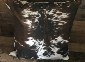 TRI-COLOR BROWN COWHIDE-PRINT COTTON THROW PILLOW COVER OVER ANOTHER THROW PILLOW