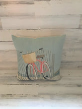 PRETTY, PRETTY, PRETTY! PINK BICYCLE ON THE BEACH EMBROIDERED-LOOK THROW PILLOW