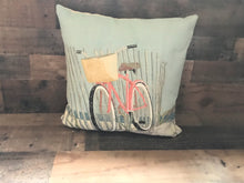 PRETTY, PRETTY, PRETTY! PINK BICYCLE ON THE BEACH EMBROIDERED-LOOK THROW PILLOW