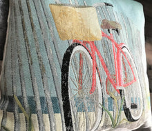 PRETTY, PRETTY, PRETTY! PINK BICYCLE ON THE BEACH EMBROIDERED-LOOK THROW PILLOW