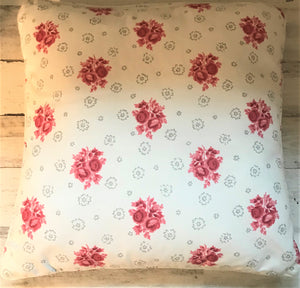 EXTRA-PRETTY, FARMHOUSE-STYLE SQUARE THROW PILLOW WITH TICKING-STRIPE AND FLORAL PATTERNS