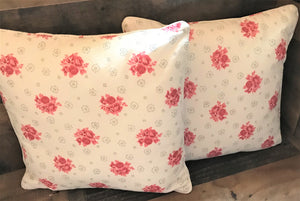 EXTRA-PRETTY, FARMHOUSE-STYLE SQUARE THROW PILLOW WITH TICKING-STRIPE AND FLORAL PATTERNS