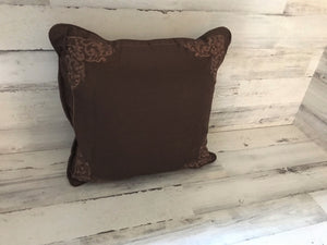 WHO'S READY FOR FALL AND THANKSGIVING? VERY SPECIAL, RUST-BROWN THROW PILLOW WITH FANCY-TRIMMED CORNERS