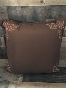 WHO'S READY FOR FALL AND THANKSGIVING? VERY SPECIAL, RUST-BROWN THROW PILLOW WITH FANCY-TRIMMED CORNERS