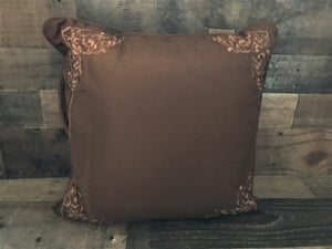 WHO'S READY FOR FALL AND THANKSGIVING? VERY SPECIAL, RUST-BROWN THROW PILLOW WITH FANCY-TRIMMED CORNERS