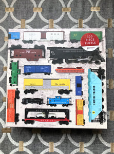 300-PIECE FRESH AND MODERN PUZZLE:  ATTENTION, TRAIN HOBBYISTS AND COLLECTORS! ARTSY, AWESOME TOY TRAIN PUZZLE (WONDERFUL GIFT FOR YOUR TRAIN-LOVER)