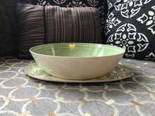 SPRINGTIME/SUMMERTIME LIGHT GREEN/CREAM SERVING BOWL AND FERN-PATTERN SMALL TRAY TWO-PIECE SET