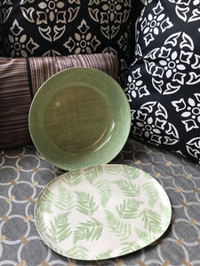 SPRINGTIME/SUMMERTIME LIGHT GREEN/CREAM SERVING BOWL AND FERN-PATTERN SMALL TRAY TWO-PIECE SET