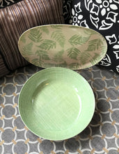 SPRINGTIME/SUMMERTIME LIGHT GREEN/CREAM SERVING BOWL AND FERN-PATTERN SMALL TRAY TWO-PIECE SET