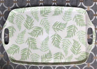 SPRINGTIME/SUMMERTIME LIGHT GREEN-AND-CREAM FERN-PATTERN LARGE SERVING TRAY
