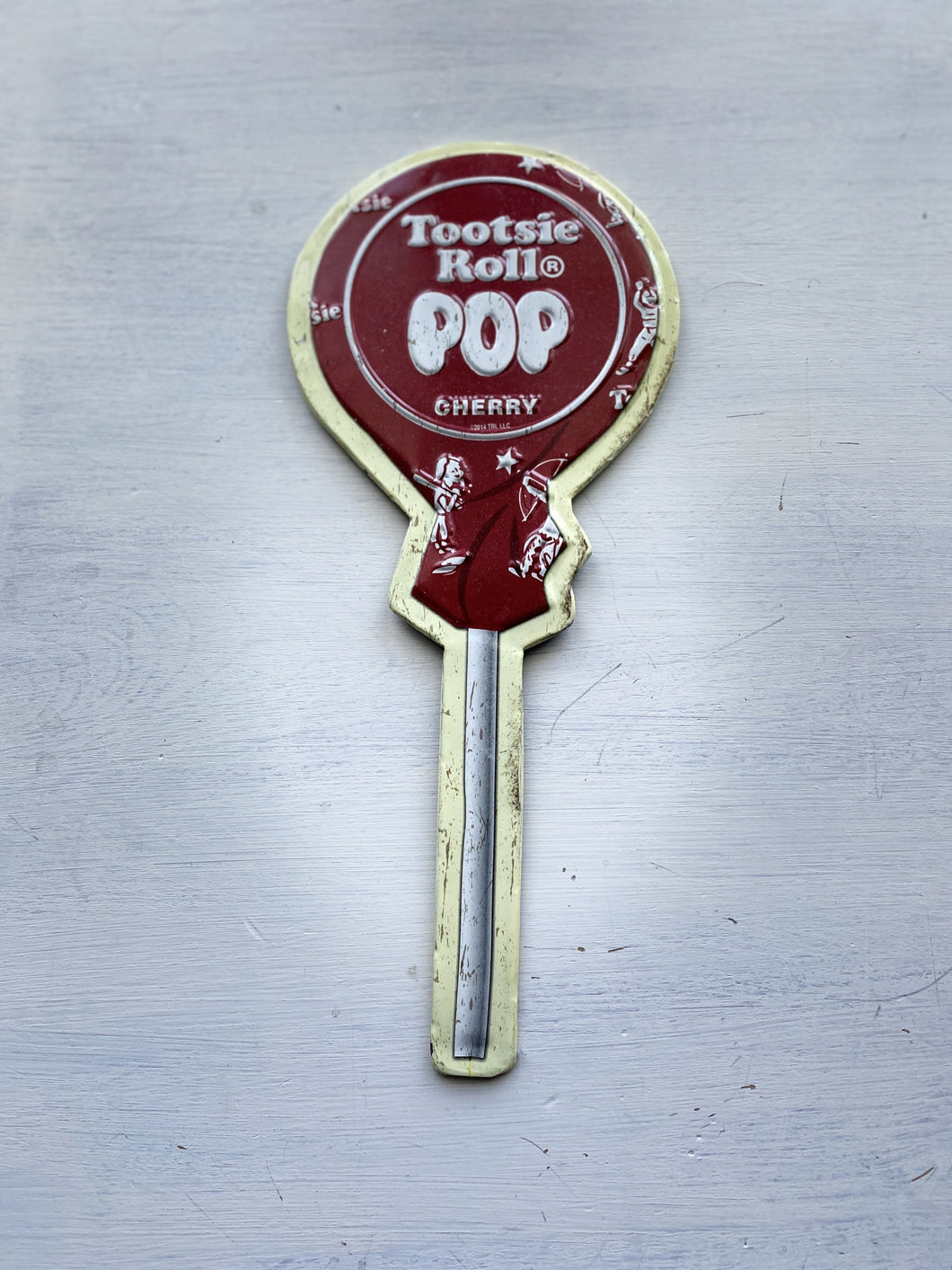 VINTAGE CHERRY TOOTSIE ROLL POP METAL, SHAPED WALL DECOR--SO CUTE