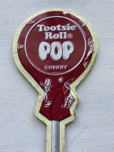 VINTAGE CHERRY TOOTSIE ROLL POP METAL, SHAPED WALL DECOR--SO CUTE