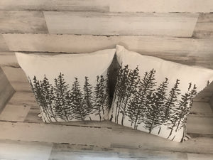 G O R G E O U S  GRAY/CREAM ARTSY, ABSTRACT TREES DESIGNER THROW PILLOW (UNIQUE FOR CHRISTMAS DECOR, BUT BEAUTIFUL FOR ALL YEAR-ROUND)