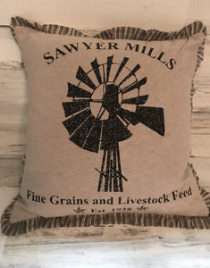 VINTAGE-LOOK, FARMHOUSE-STYLE WINDMILL THROW PILLOW