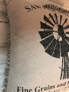 VINTAGE-LOOK, FARMHOUSE-STYLE WINDMILL THROW PILLOW