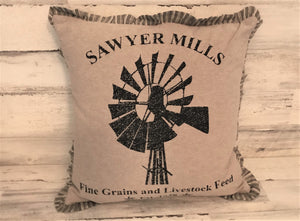 VINTAGE-LOOK, FARMHOUSE-STYLE WINDMILL THROW PILLOW