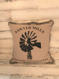 VINTAGE-LOOK, FARMHOUSE-STYLE WINDMILL THROW PILLOW