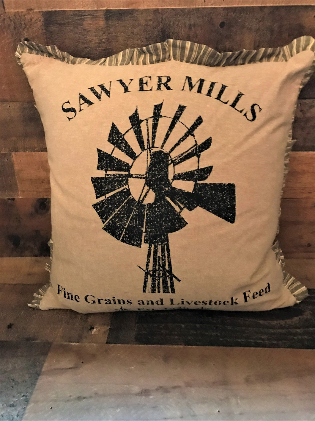 VINTAGE-LOOK, FARMHOUSE-STYLE WINDMILL THROW PILLOW