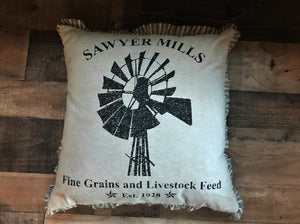 VINTAGE-LOOK, FARMHOUSE-STYLE WINDMILL THROW PILLOW