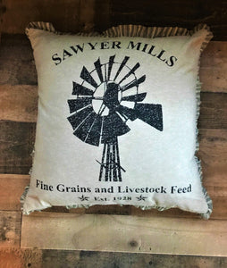 VINTAGE-LOOK, FARMHOUSE-STYLE WINDMILL THROW PILLOW