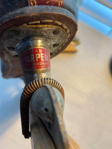 VINTAGE CANADIAN FLYER TORPEDO BLACK/MAROON, LEATHER ICE SKATES (COMPLETE WITH WOOD BLADE COVERS)--MADE IN THE USA AND POSSIBLY FROM THE 1930S-1940S