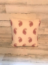 IVORY THROW PILLOW WITH RED PAISLEY PRINT (ALL READY FOR THE WILD WEST, FARMHOUSE, OR THE FOURTH OF JULY)