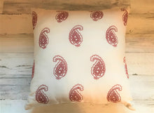 IVORY THROW PILLOW WITH RED PAISLEY PRINT (ALL READY FOR THE WILD WEST, FARMHOUSE, OR THE FOURTH OF JULY)