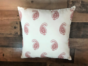 IVORY THROW PILLOW WITH RED PAISLEY PRINT (ALL READY FOR THE WILD WEST, FARMHOUSE, OR THE FOURTH OF JULY)