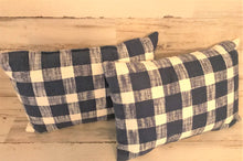 CHECK IT OUT! BIG-CHECKED FARMHOUSE-STYLE, CLASSIC-LOOKING NAVY/WHITE LUMBAR THROW PILLOW