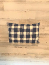 CHECK IT OUT! BIG-CHECKED FARMHOUSE-STYLE, CLASSIC-LOOKING NAVY/WHITE LUMBAR THROW PILLOW