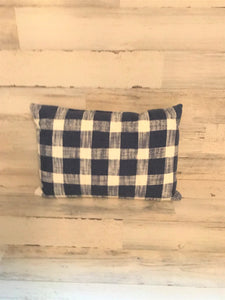 CHECK IT OUT! BIG-CHECKED FARMHOUSE-STYLE, CLASSIC-LOOKING NAVY/WHITE LUMBAR THROW PILLOW