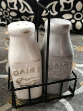 FARMHOUSE-STYLE "DAIRY" MILK BOTTLE SALT AND PEPPER SET (WITH METAL CADDY)