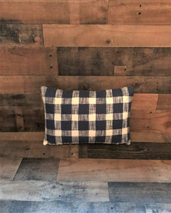 CHECK IT OUT! BIG-CHECKED FARMHOUSE-STYLE, CLASSIC-LOOKING NAVY/WHITE LUMBAR THROW PILLOW