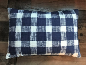 CHECK IT OUT! BIG-CHECKED FARMHOUSE-STYLE, CLASSIC-LOOKING NAVY/WHITE LUMBAR THROW PILLOW