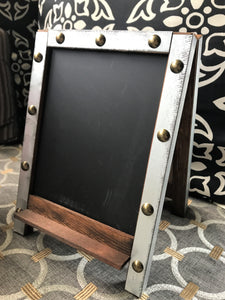 SMALLISH, EASEL-STYLE, BEAUTIFUL CHALKBOARD (TWO SIDES) WITH "RIVET" DETAILING