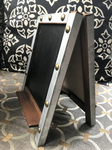 SMALLISH, EASEL-STYLE, BEAUTIFUL CHALKBOARD (TWO SIDES) WITH "RIVET" DETAILING