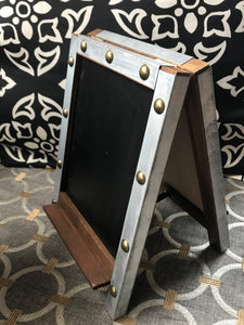 SMALLISH, EASEL-STYLE, BEAUTIFUL CHALKBOARD (TWO SIDES) WITH "RIVET" DETAILING