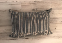 CHAMBRAY-LOOK DENIM, STRIPE-Y, FRINGE-Y LUMBAR-STYLE THROW PILLOW