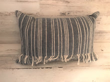 CHAMBRAY-LOOK DENIM, STRIPE-Y, FRINGE-Y LUMBAR-STYLE THROW PILLOW